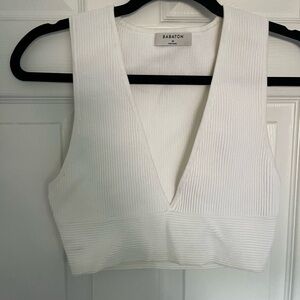 Babaton Ivory Ribbed Deep V Tank Top